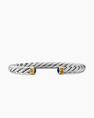 Cable Cuff Bracelet in Sterling Silver with 18K Yellow Gold and Lapis, 6mm