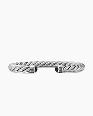 Cable Cuff Bracelet in Sterling Silver with Black Diamonds, 6mm