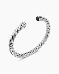 Cable Cuff Bracelet in Sterling Silver with Black Onyx, 6mm