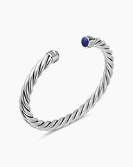 Cable Cuff Bracelet in Sterling Silver with Lapis, 6mm