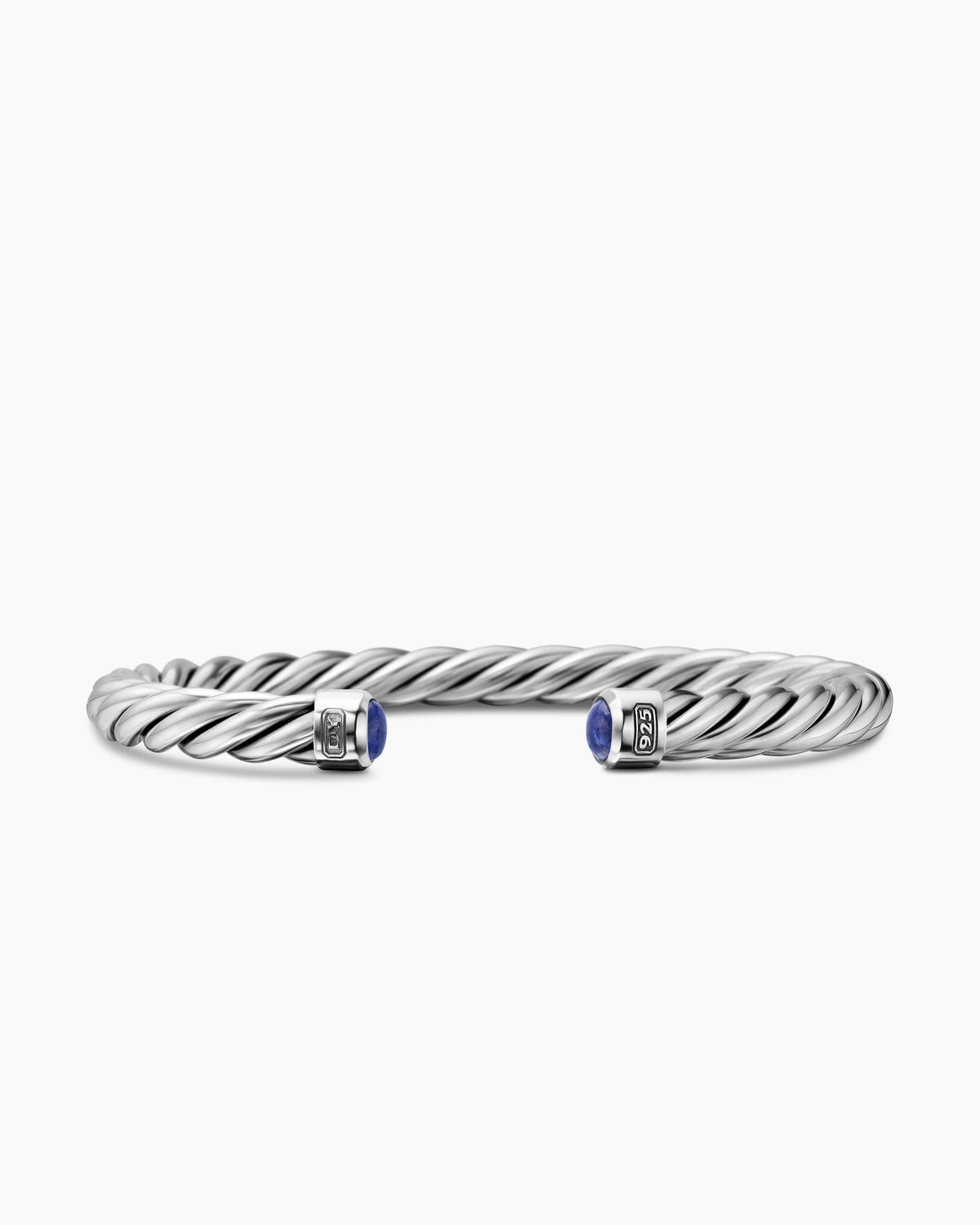 Cable Cuff Bracelet in Sterling Silver with Lapis, 6mm