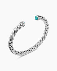Cable Cuff Bracelet in Sterling Silver with Turquoise, 6mm