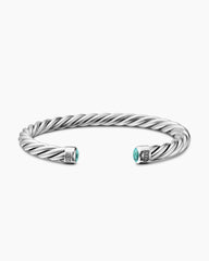 Cable Cuff Bracelet in Sterling Silver with Turquoise, 6mm