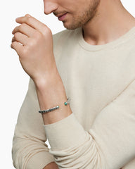 Cable Cuff Bracelet in Sterling Silver with Turquoise, 6mm