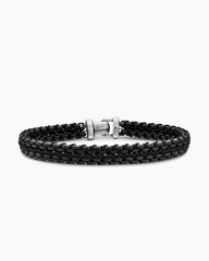Woven Box Chain Bracelet in Sterling Silver with Black Stainless Steel and Black Nylon, 10mm