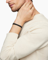 Woven Box Chain Bracelet in Sterling Silver with Black Stainless Steel and Black Nylon, 10mm