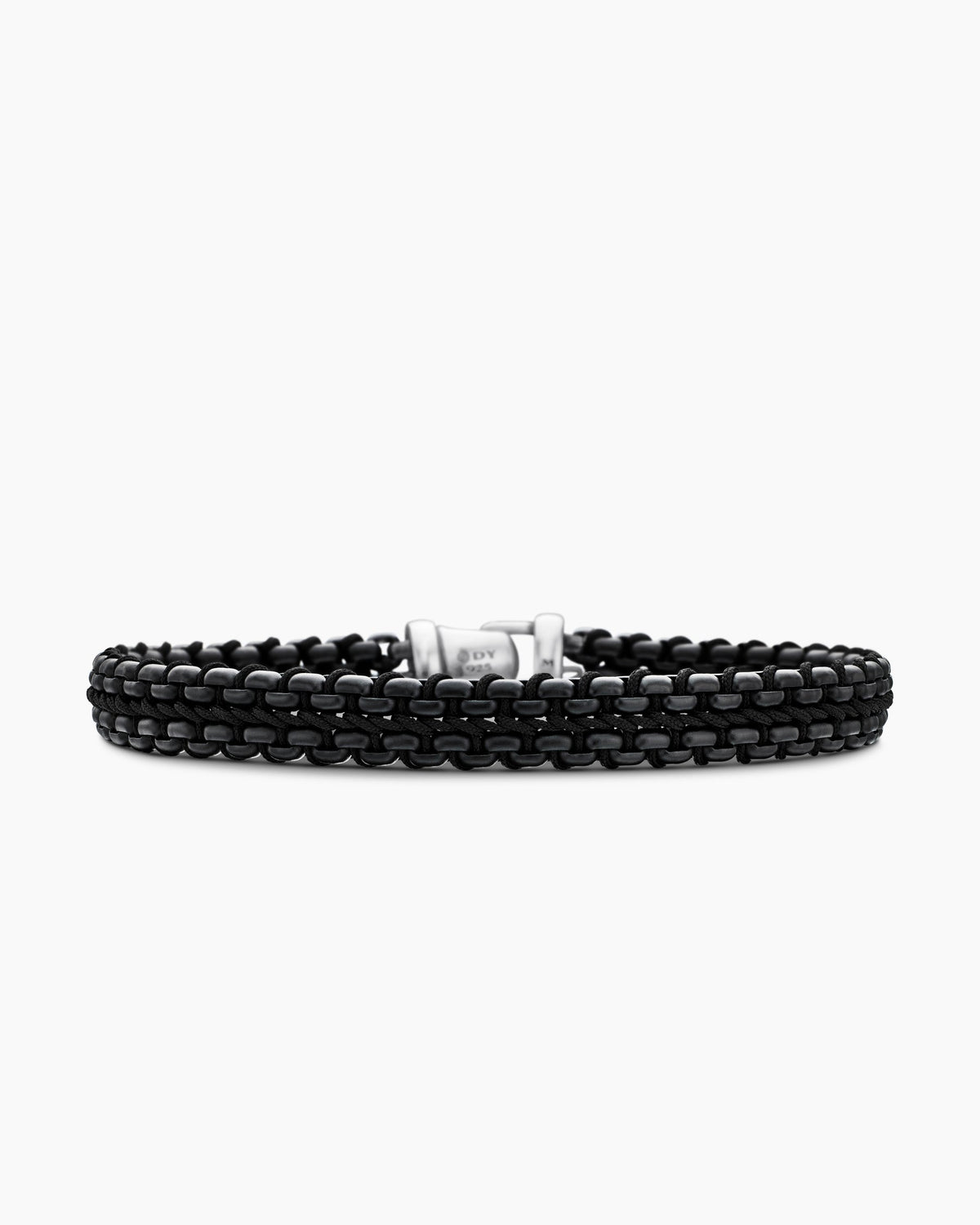 Woven Box Chain Bracelet in Sterling Silver with Black Stainless Steel and Black Nylon, 10mm