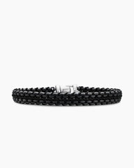 Woven Box Chain Bracelet in Sterling Silver with Black Stainless Steel and Black Nylon, 10mm