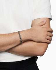 Woven Box Chain Bracelet in Sterling Silver with Black Nylon, 10mm