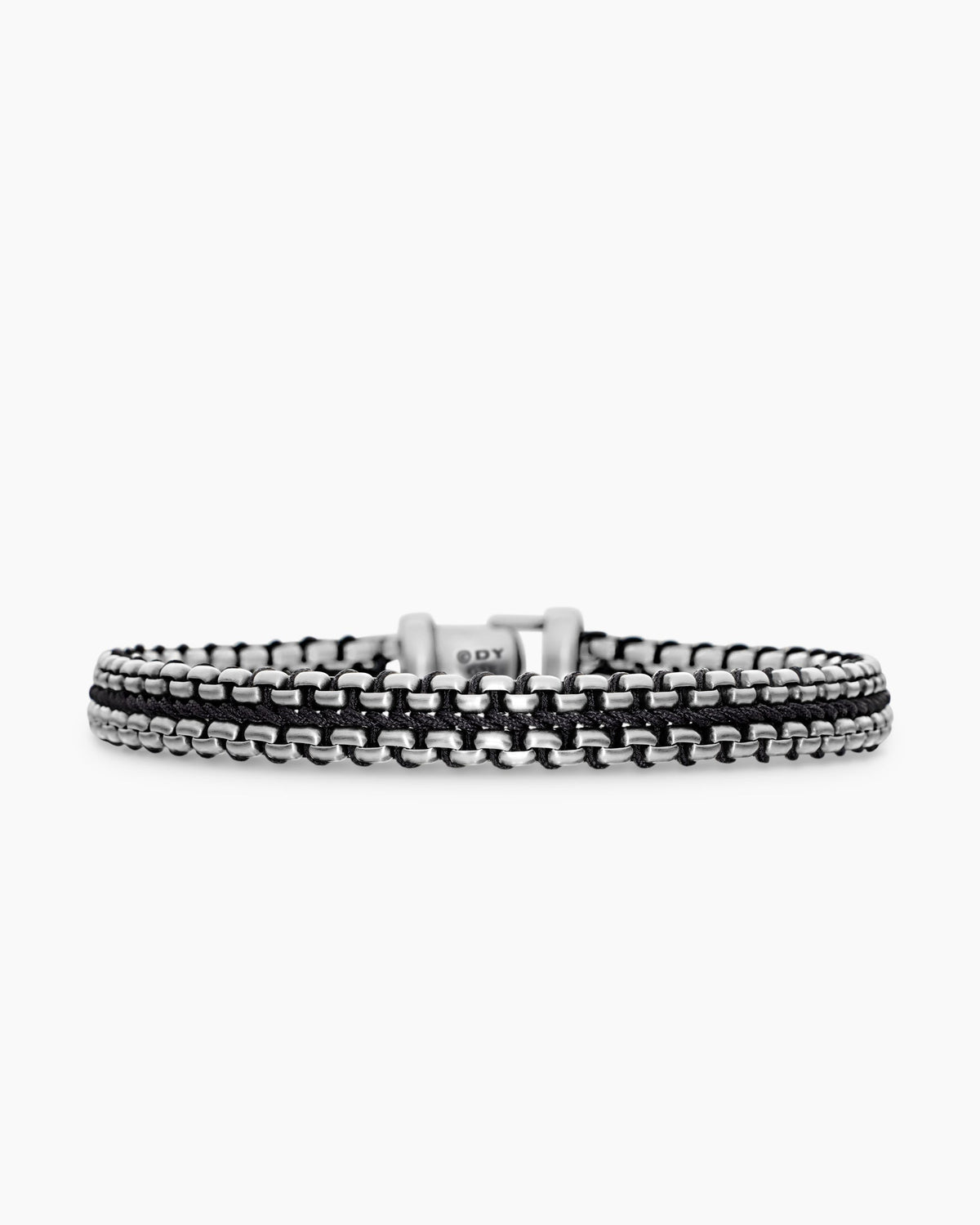 Woven Box Chain Bracelet in Sterling Silver with Black Nylon, 10mm