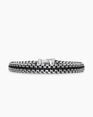Woven Box Chain Bracelet in Sterling Silver with Black Nylon, 10mm