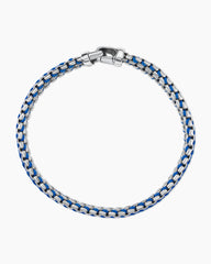 Woven Box Chain Bracelet in Sterling Silver with Blue Nylon, 10mm