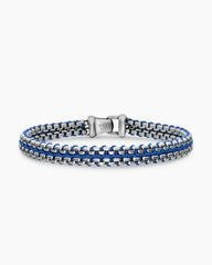 Woven Box Chain Bracelet in Sterling Silver with Blue Nylon, 10mm