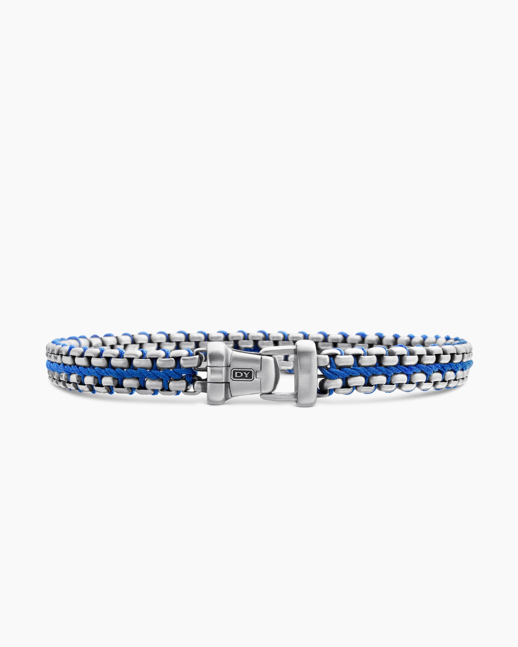 Woven Box Chain Bracelet in Sterling Silver with Blue Nylon, 10mm