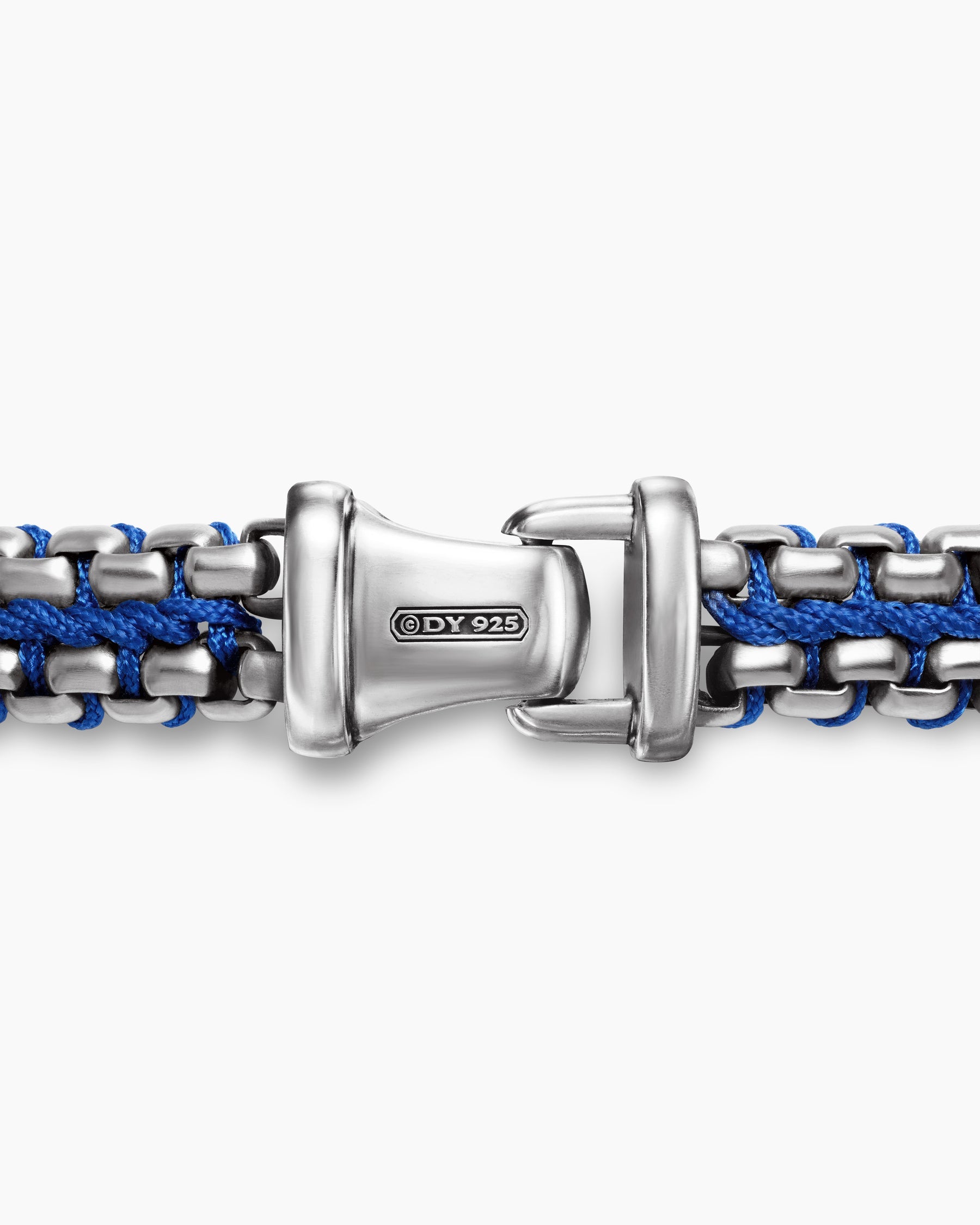 Woven Box Chain Bracelet in Sterling Silver with Blue Nylon, 10mm