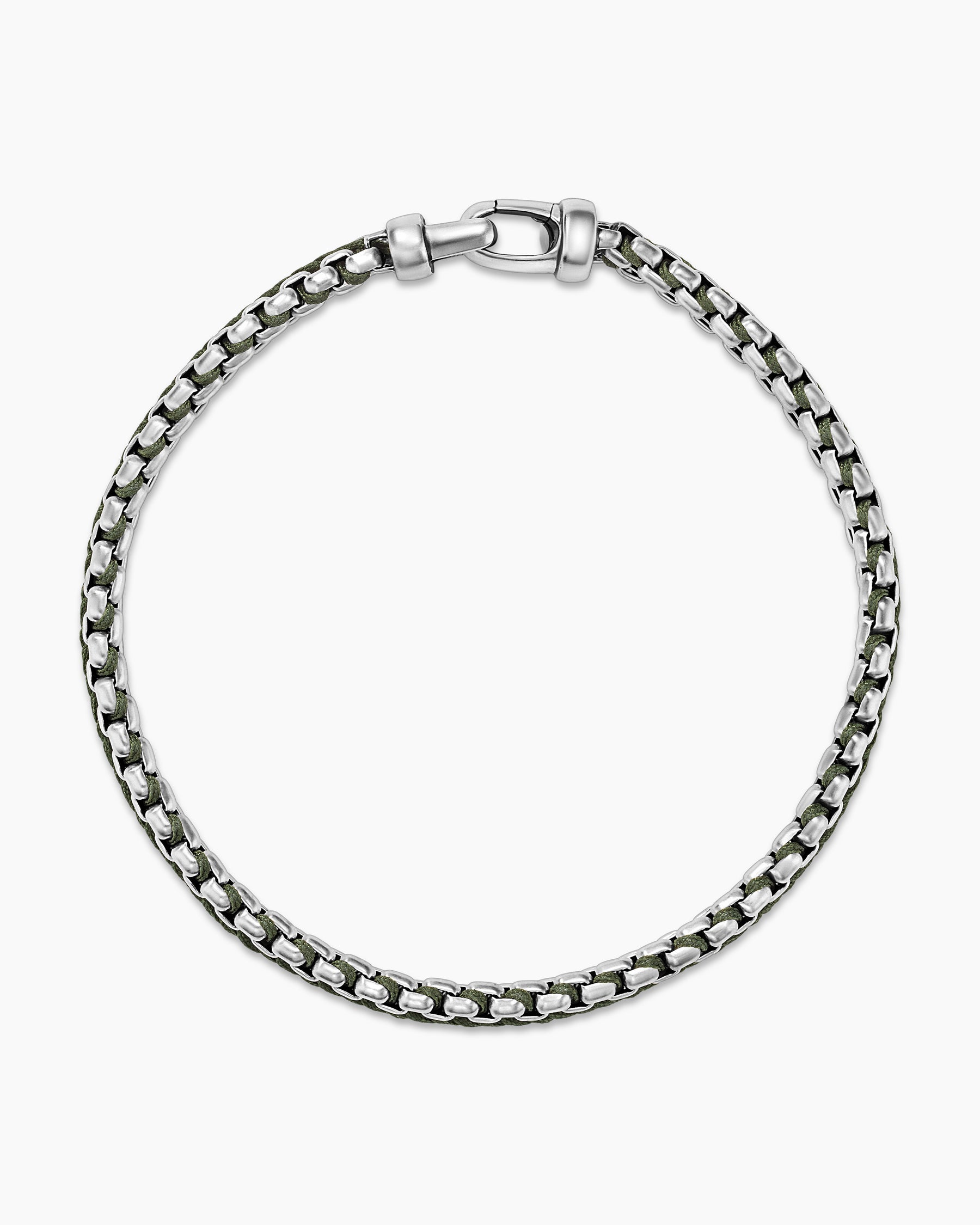 Woven Box Chain Bracelet in Sterling Silver with Green Nylon, 10mm