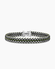 Woven Box Chain Bracelet in Sterling Silver with Green Nylon, 10mm