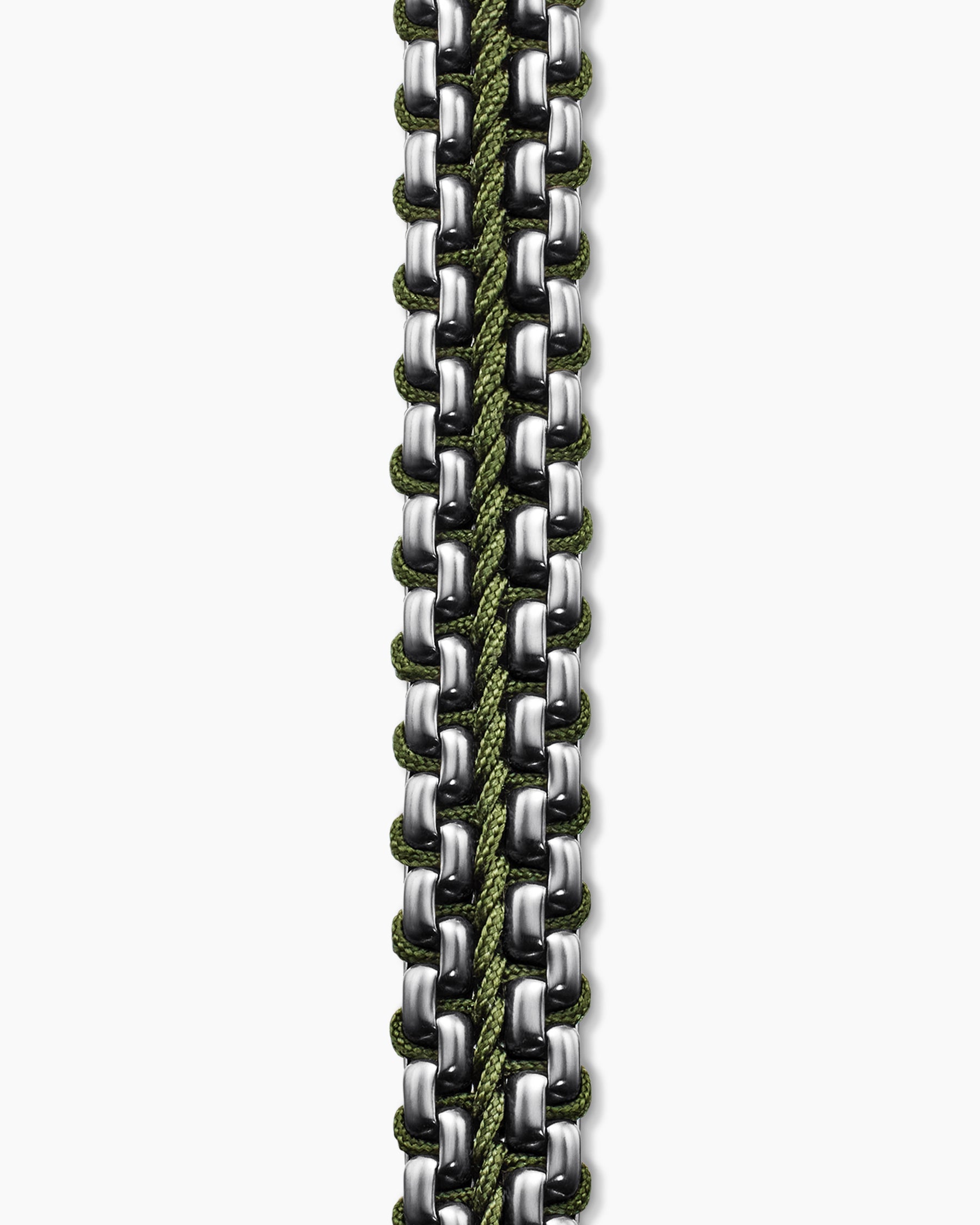 Woven Box Chain Bracelet in Sterling Silver with Green Nylon, 10mm