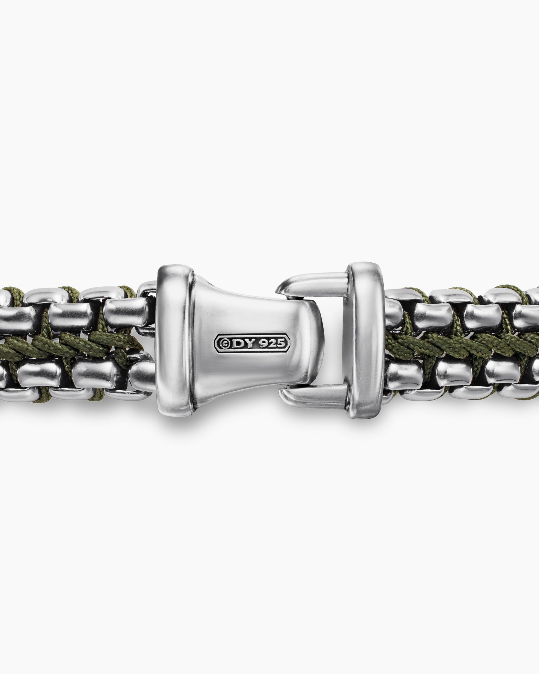 Woven Box Chain Bracelet in Sterling Silver with Green Nylon, 10mm