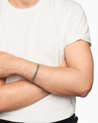 Woven Box Chain Bracelet in Sterling Silver with Green Nylon, 10mm