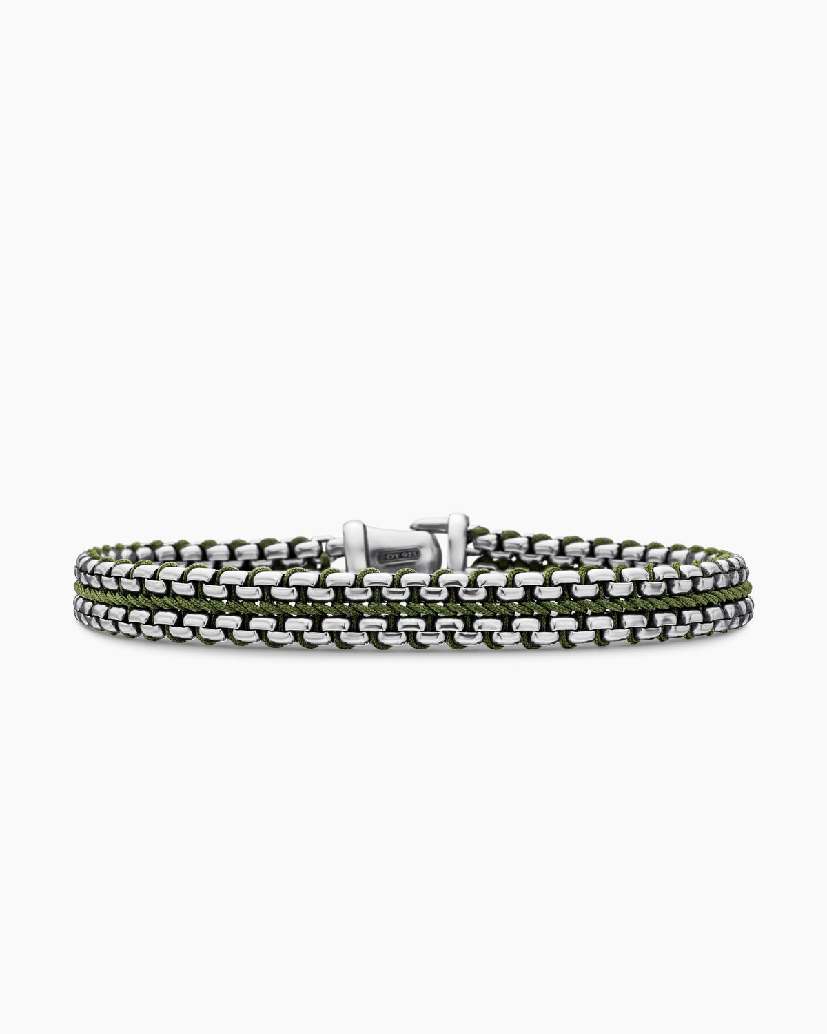 Woven Box Chain Bracelet in Sterling Silver with Green Nylon, 10mm