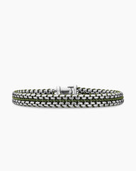 Woven Box Chain Bracelet in Sterling Silver with Green Nylon, 10mm
