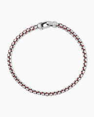 Woven Box Chain Bracelet in Sterling Silver with Red Nylon, 10mm