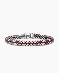 Woven Box Chain Bracelet in Sterling Silver with Red Nylon, 10mm