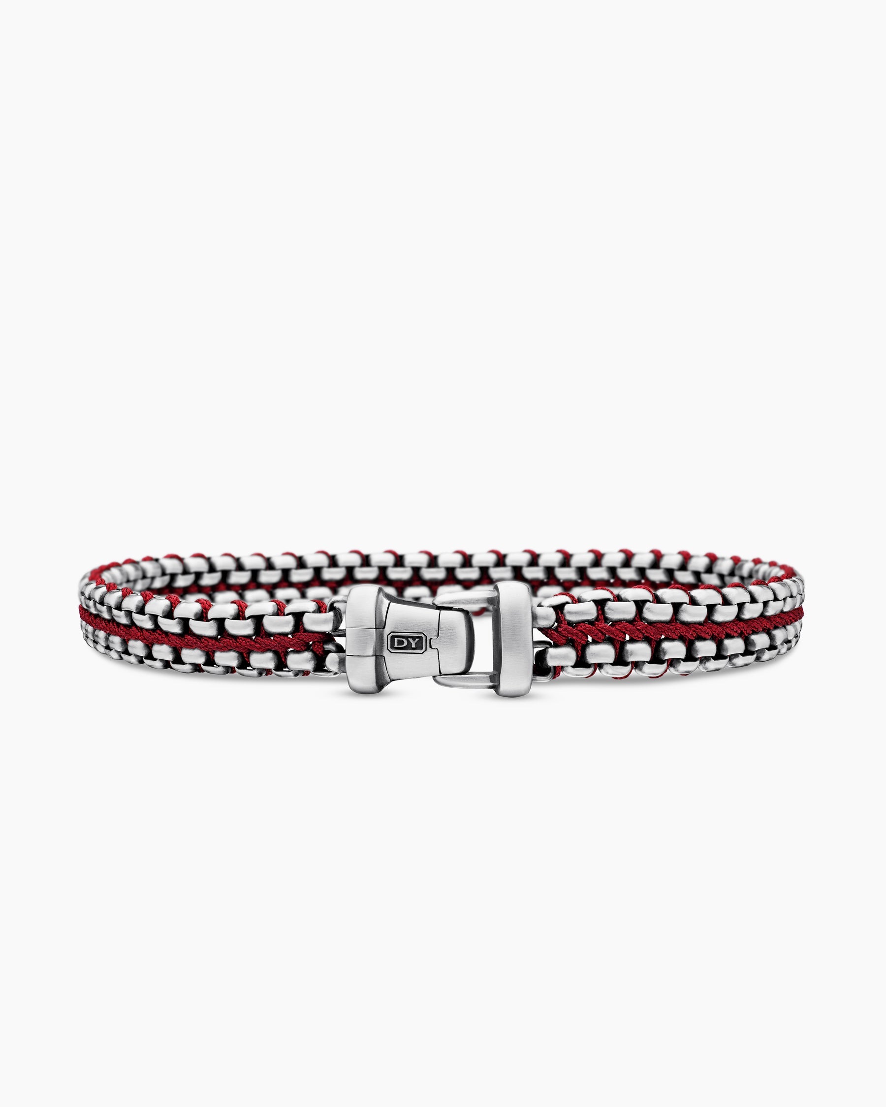 Woven Box Chain Bracelet in Sterling Silver with Red Nylon, 10mm