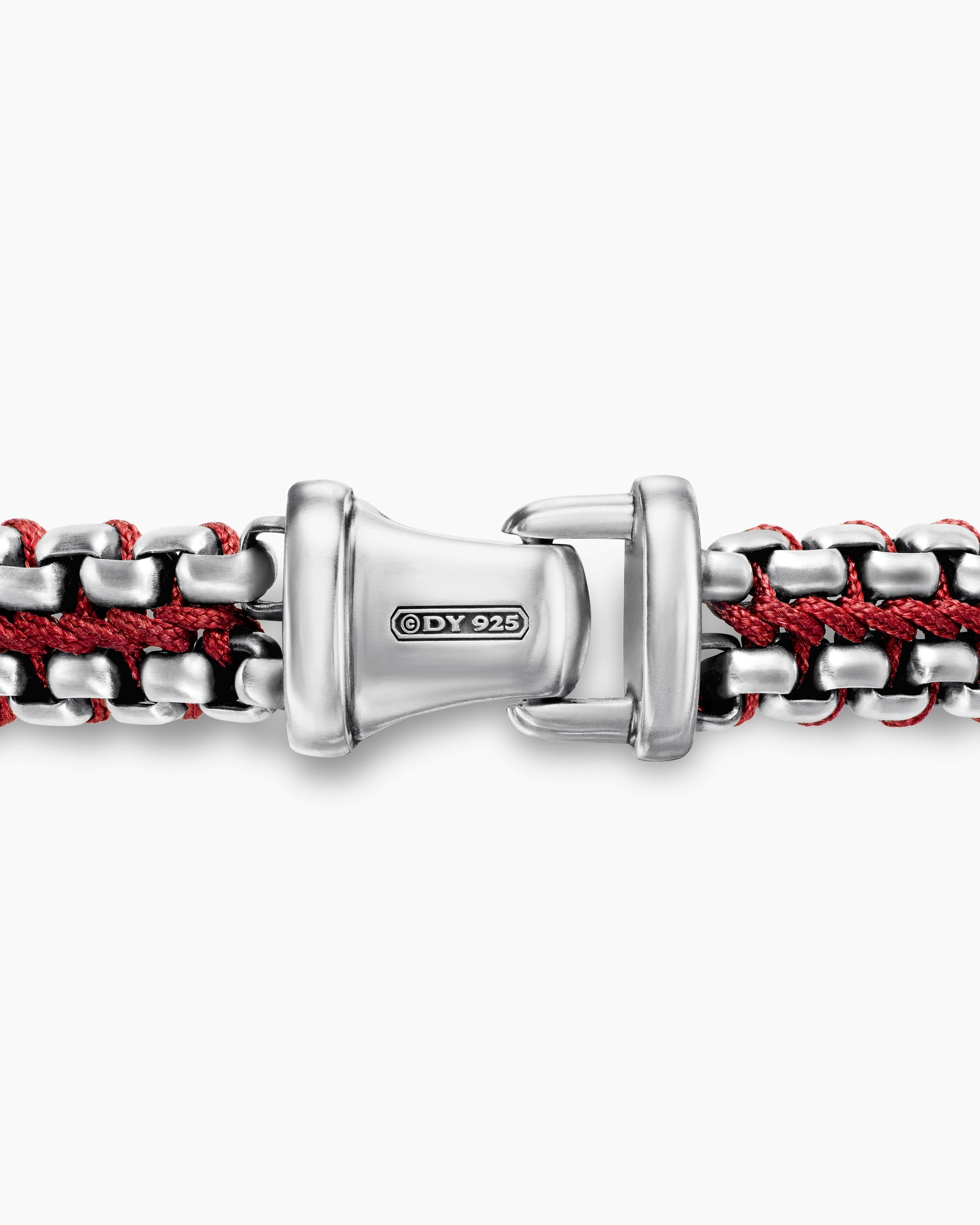 Woven Box Chain Bracelet in Sterling Silver with Red Nylon, 10mm
