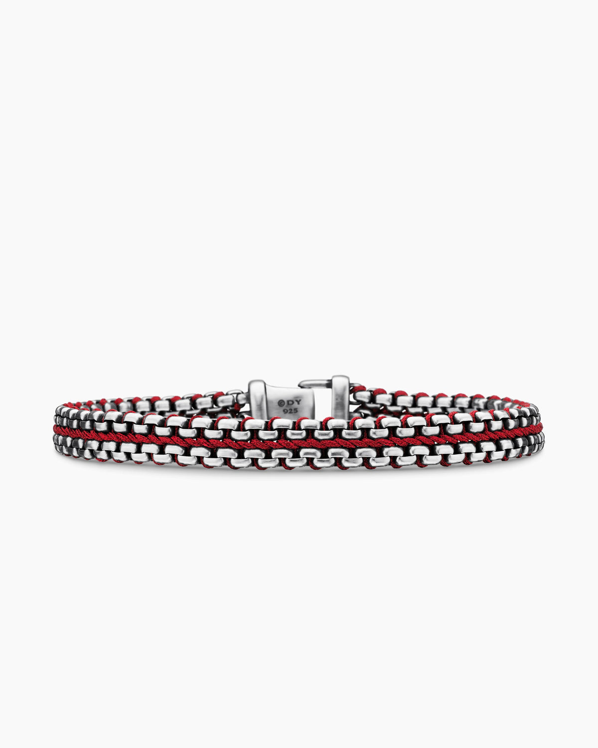 Woven Box Chain Bracelet in Sterling Silver with Red Nylon, 10mm