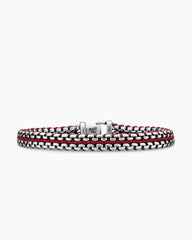 Woven Box Chain Bracelet in Sterling Silver with Red Nylon, 10mm