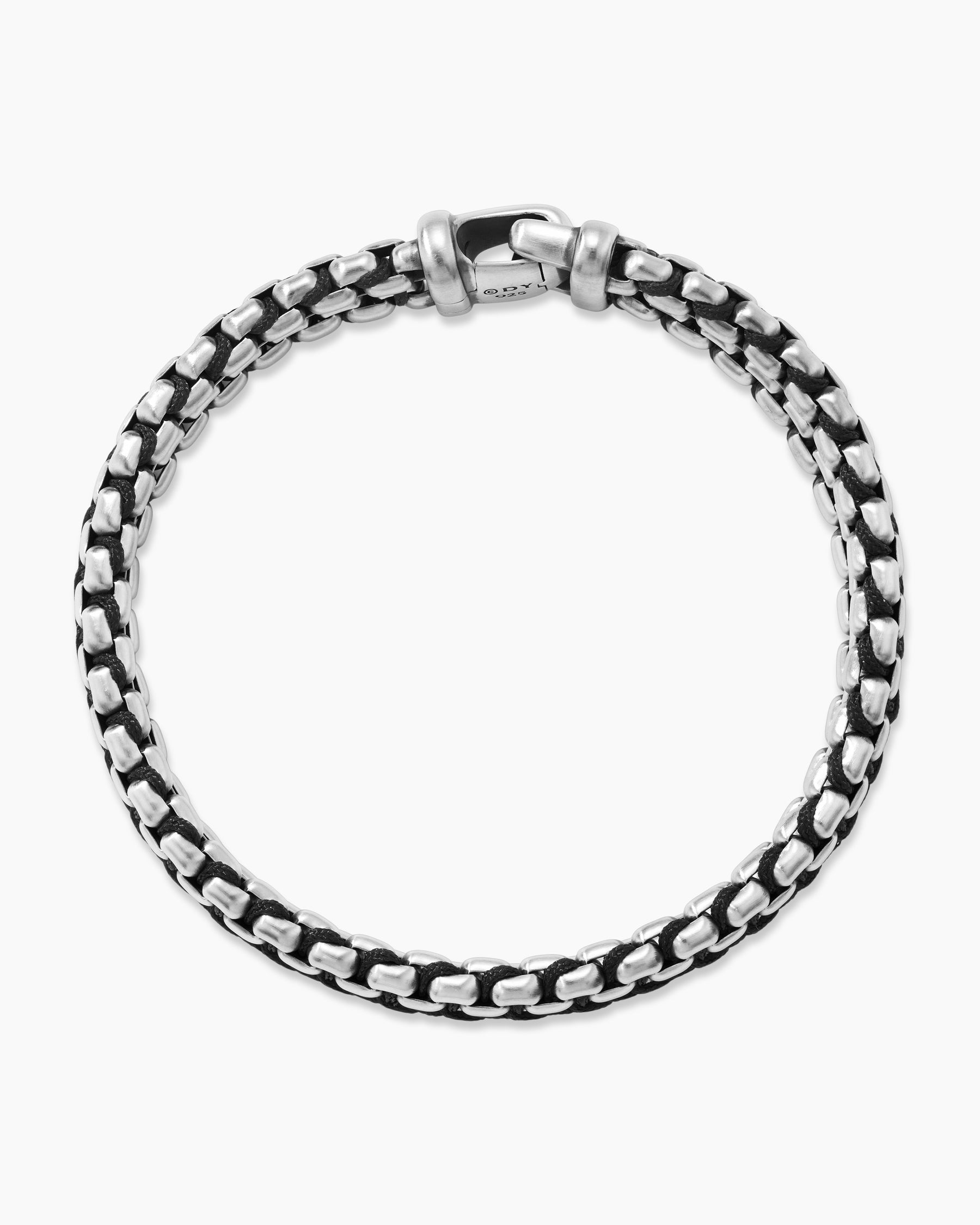 Woven Box Chain Bracelet in Sterling Silver with Black Nylon, 12mm