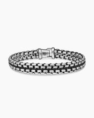 Woven Box Chain Bracelet in Sterling Silver with Black Nylon, 12mm
