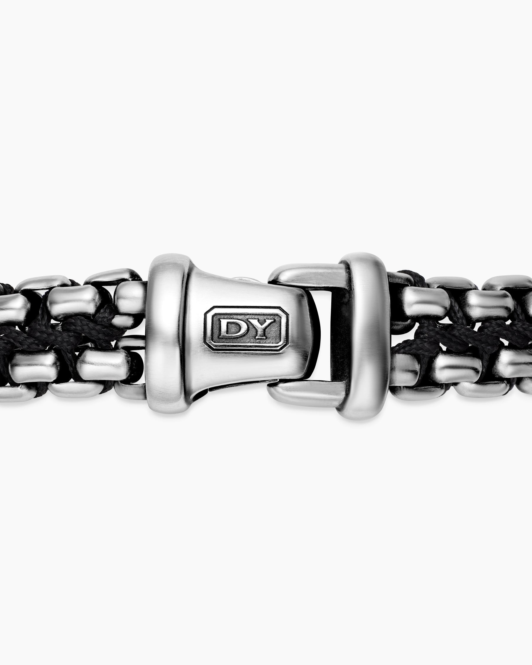 Woven Box Chain Bracelet in Sterling Silver with Black Nylon, 12mm