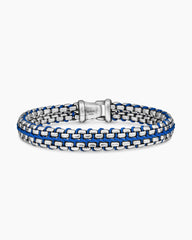 Woven Box Chain Bracelet in Sterling Silver with Blue Nylon, 12mm