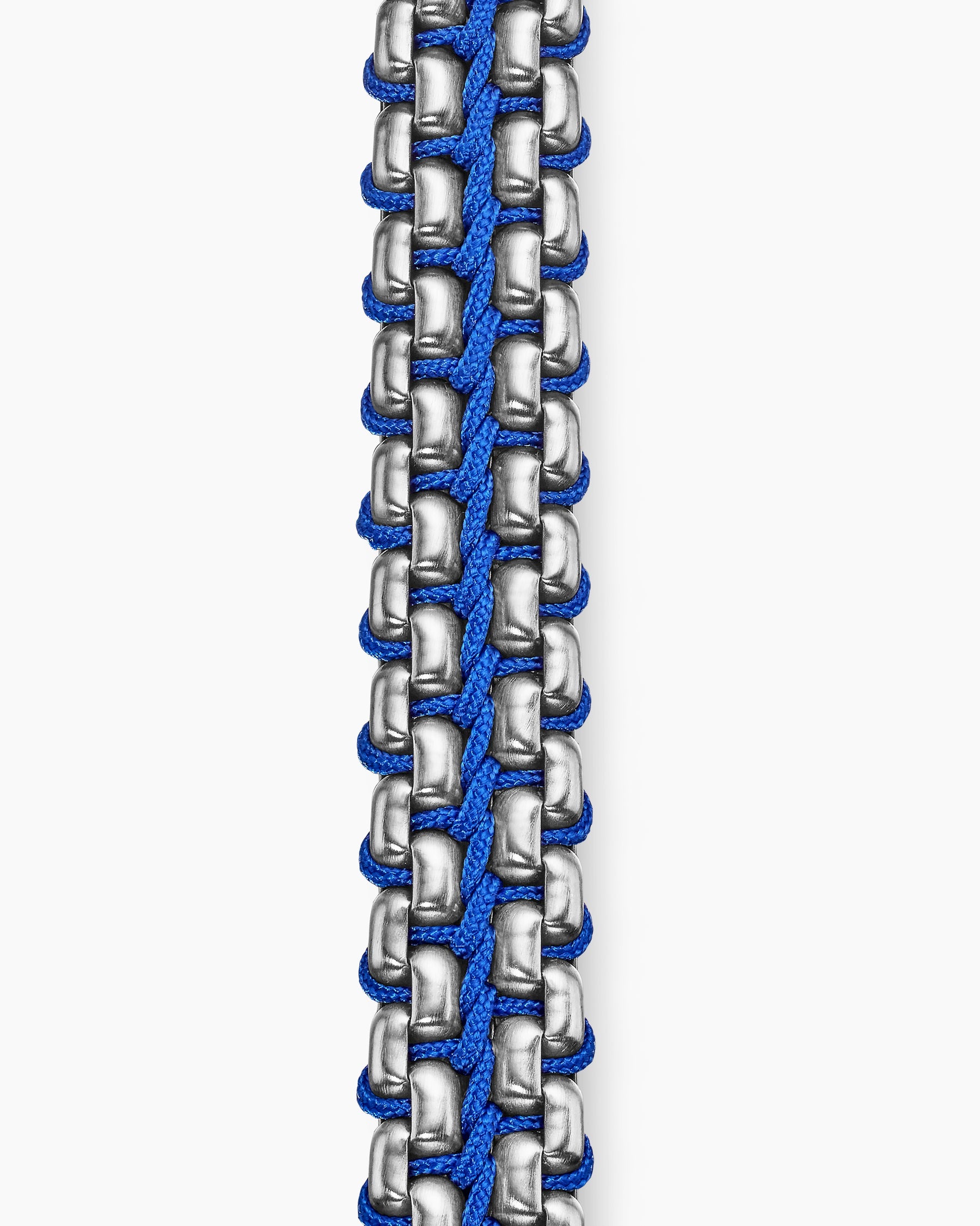 Woven Box Chain Bracelet in Sterling Silver with Blue Nylon, 12mm