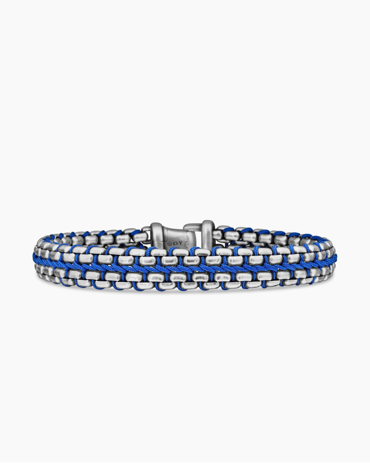 Woven Box Chain Bracelet in Sterling Silver with Blue Nylon, 12mm