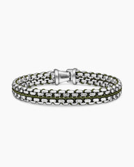 Woven Box Chain Bracelet in Sterling Silver with Green Nylon, 12mm