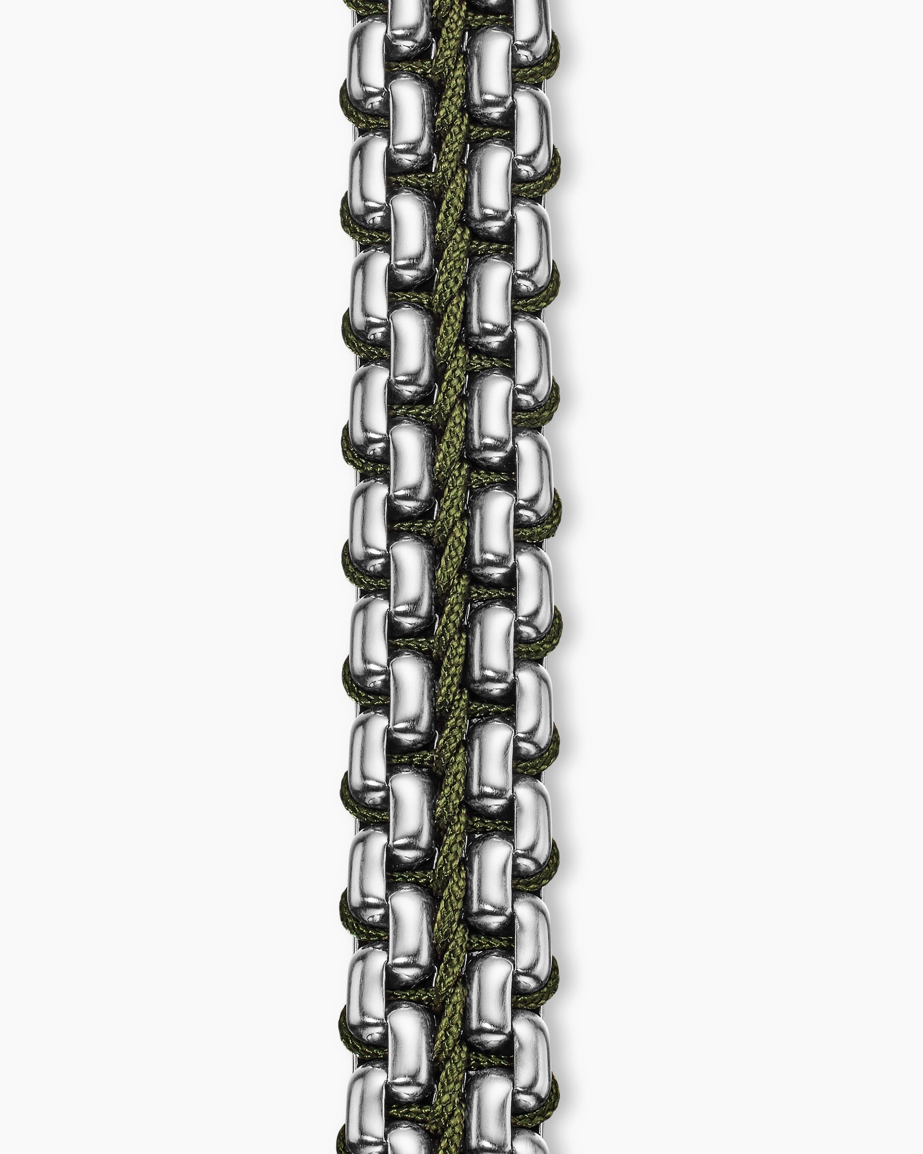 Woven Box Chain Bracelet in Sterling Silver with Green Nylon, 12mm