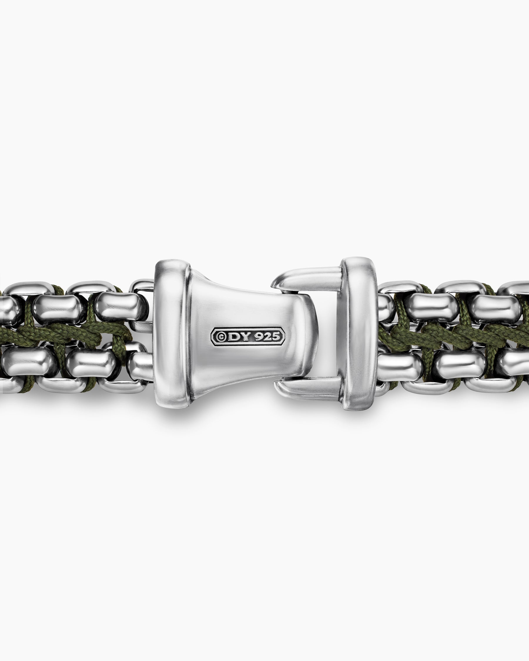 Woven Box Chain Bracelet in Sterling Silver with Green Nylon, 12mm