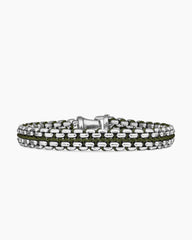 Woven Box Chain Bracelet in Sterling Silver with Green Nylon, 12mm