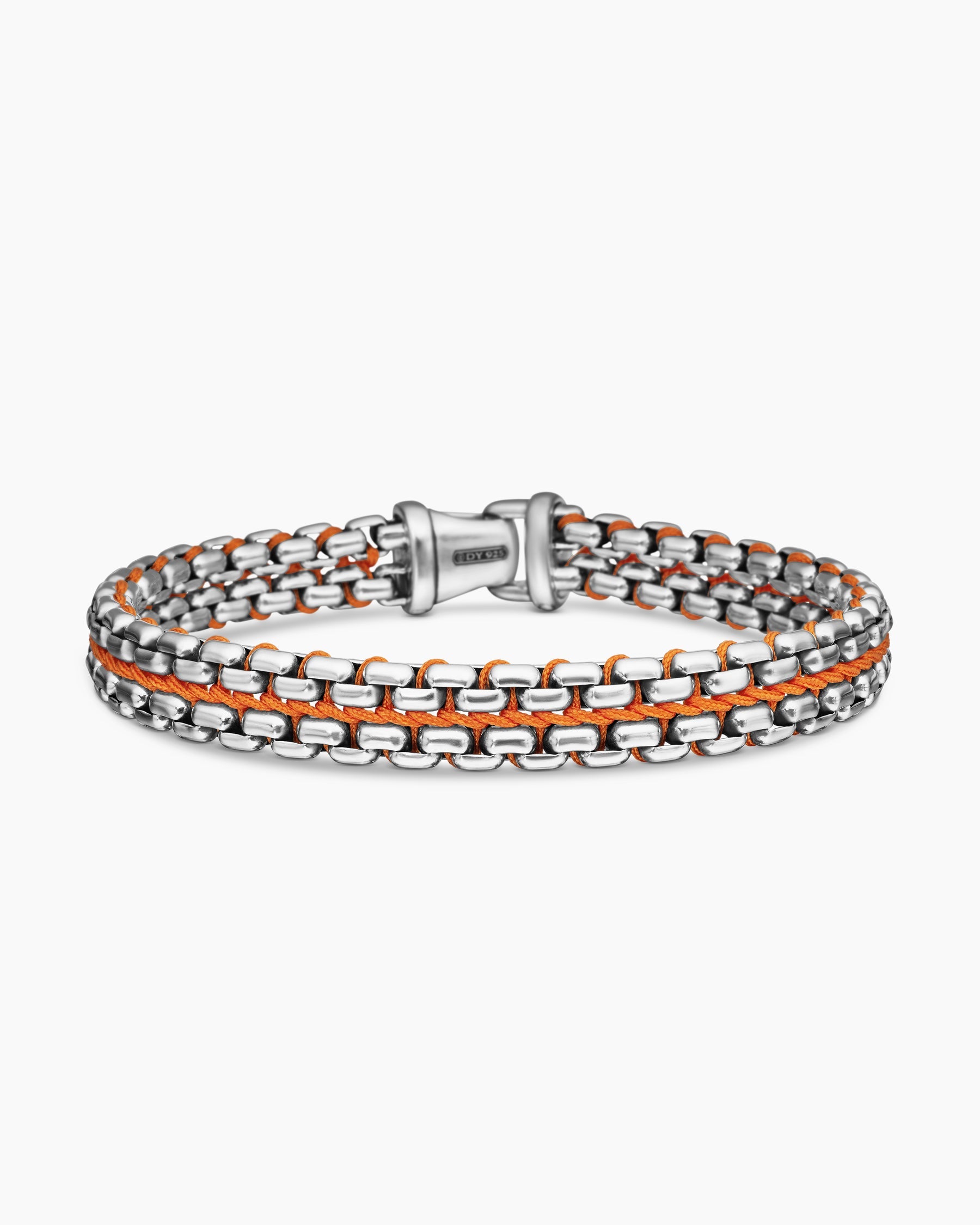 Woven Box Chain Bracelet in Sterling Silver with Orange Nylon, 12mm