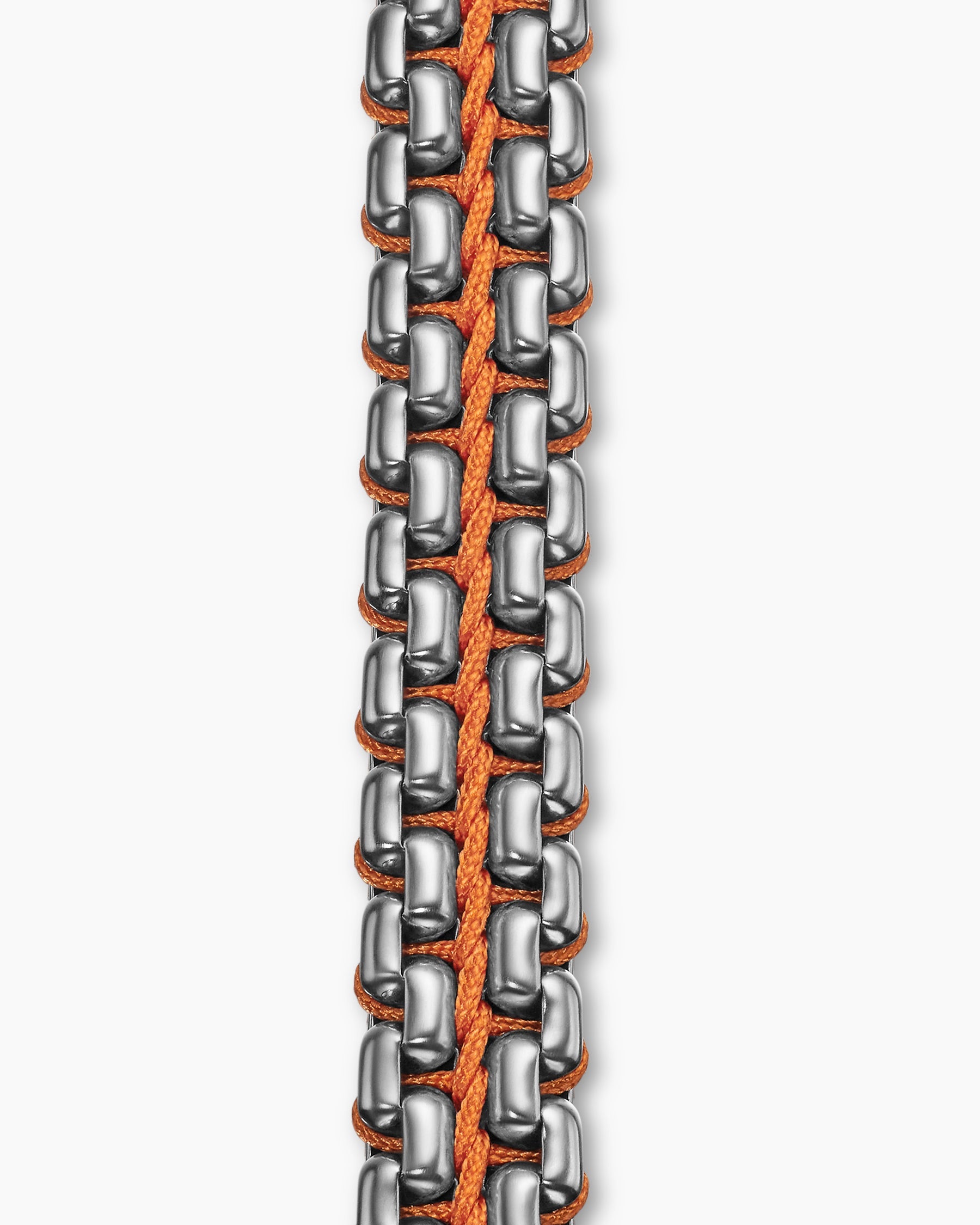 Woven Box Chain Bracelet in Sterling Silver with Orange Nylon, 12mm