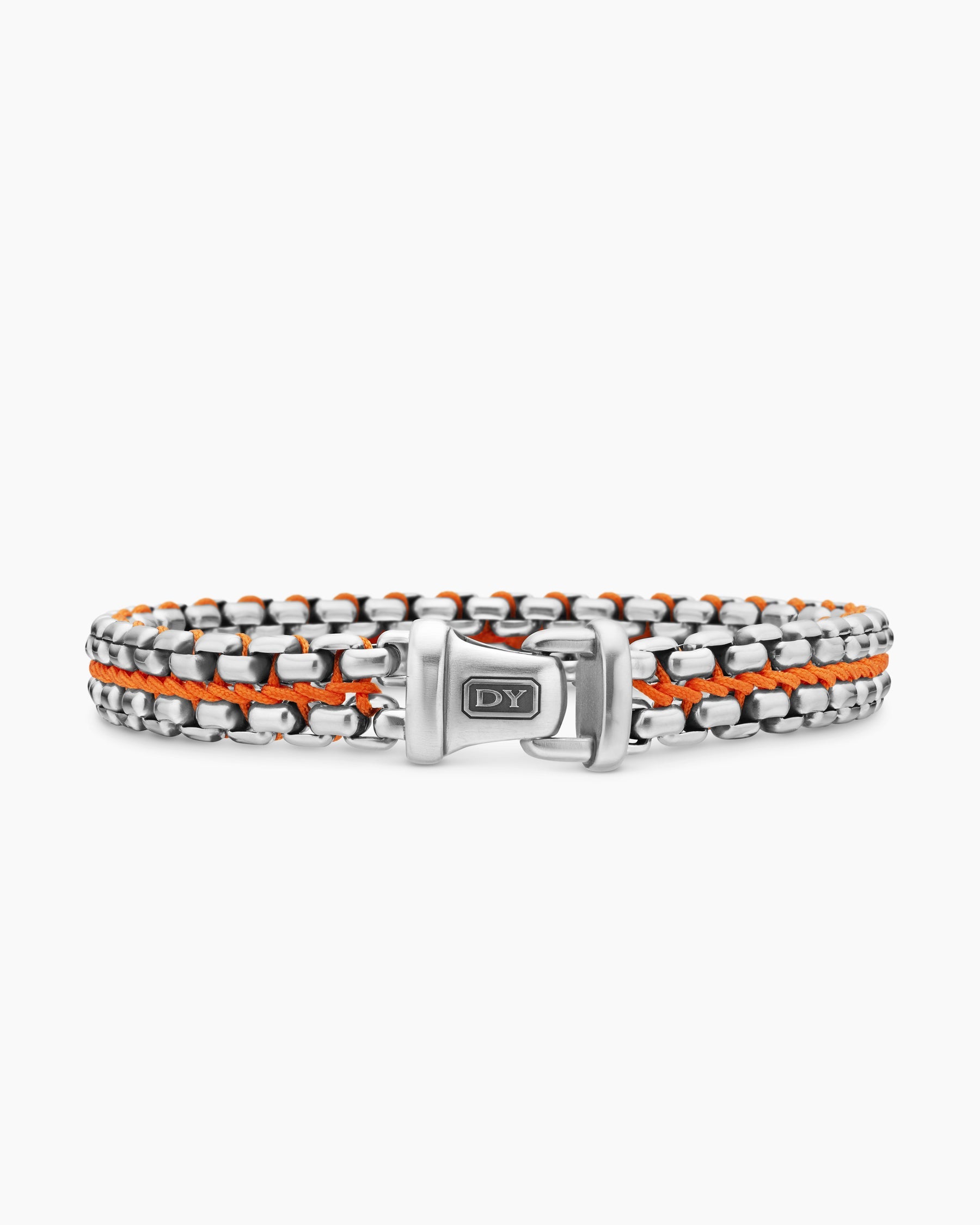 Woven Box Chain Bracelet in Sterling Silver with Orange Nylon, 12mm