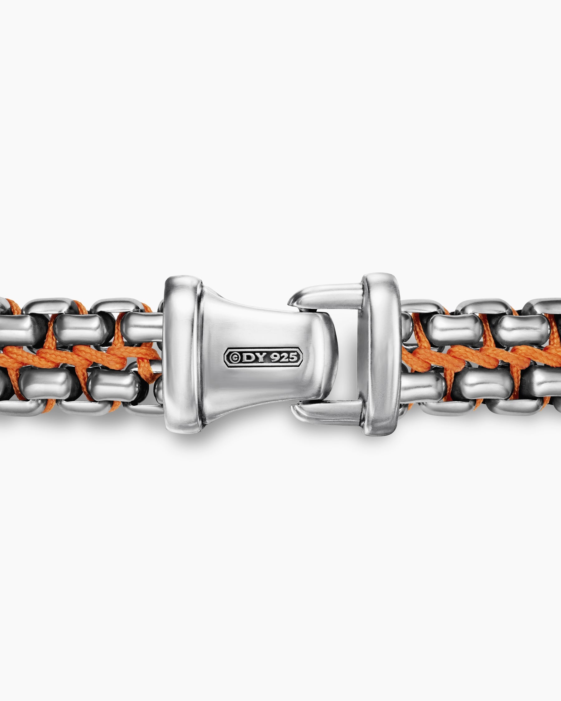 Woven Box Chain Bracelet in Sterling Silver with Orange Nylon, 12mm