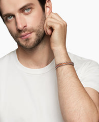 Woven Box Chain Bracelet in Sterling Silver with Orange Nylon, 12mm