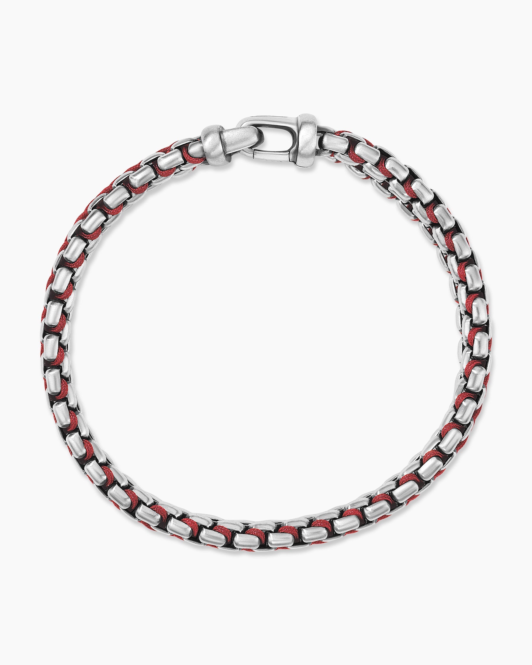 Woven Box Chain Bracelet in Sterling Silver with Red Nylon, 12mm