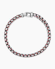 Woven Box Chain Bracelet in Sterling Silver with Red Nylon, 12mm