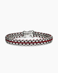 Woven Box Chain Bracelet in Sterling Silver with Red Nylon, 12mm